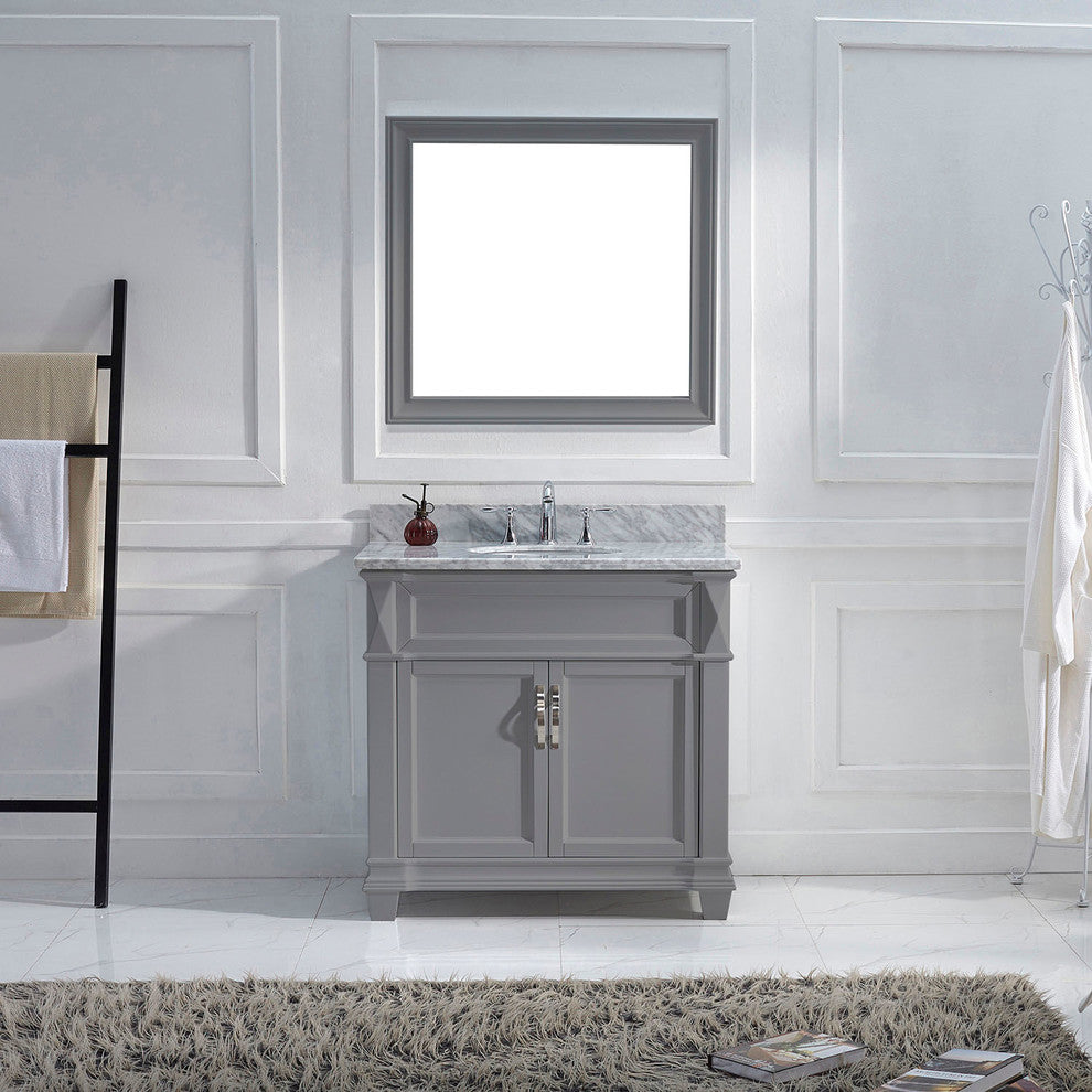 Victoria Single Bathroom Vanity Set Gray With Marble Top With Chrome Faucet 36"
