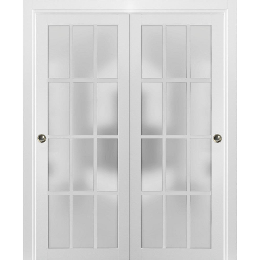 Closet Glass Bypass Doors 72 x 84 | Felicia 3312 Matte White | Rails Pulls