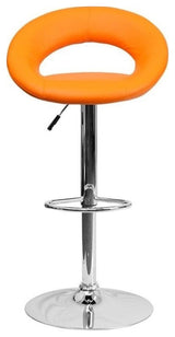 Contemporary Orange Vinyl Rounded Back Adjustable Barstool With Chrome Base