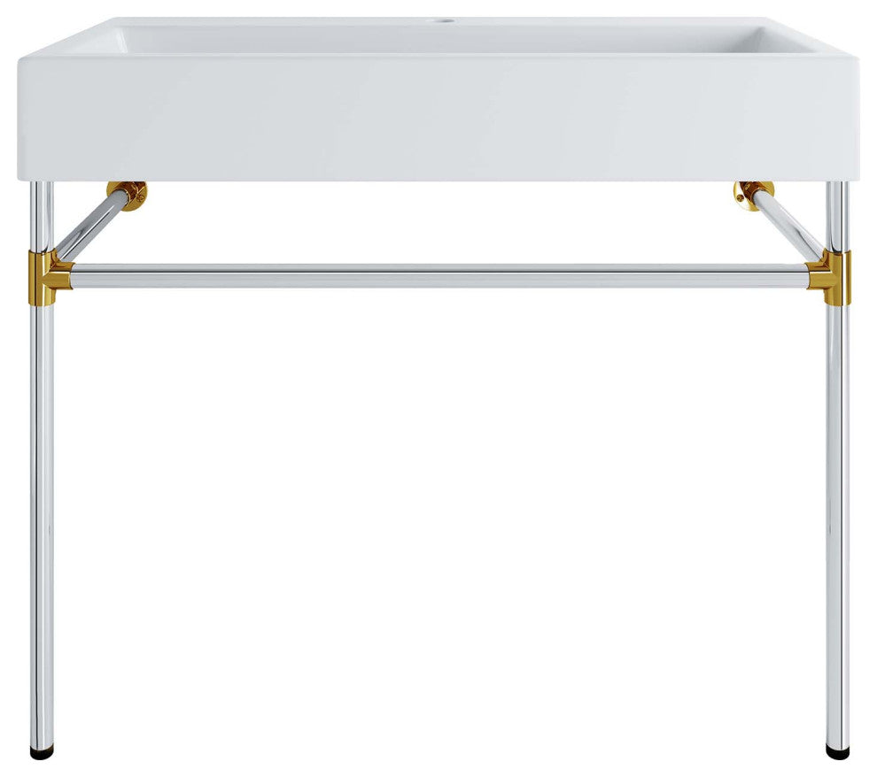 Sink Vanity, Wall Mount, Silver White, Ceramic, Stainless, Modern, Bathroom