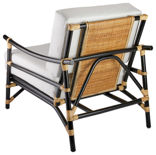 Oversize Black Rattan Lounge Chair Thick Cream Cushion Exposed Frame Modern