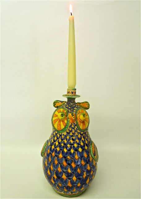 Puglia Ceramiche Monteforte 11" Owl Candlestick