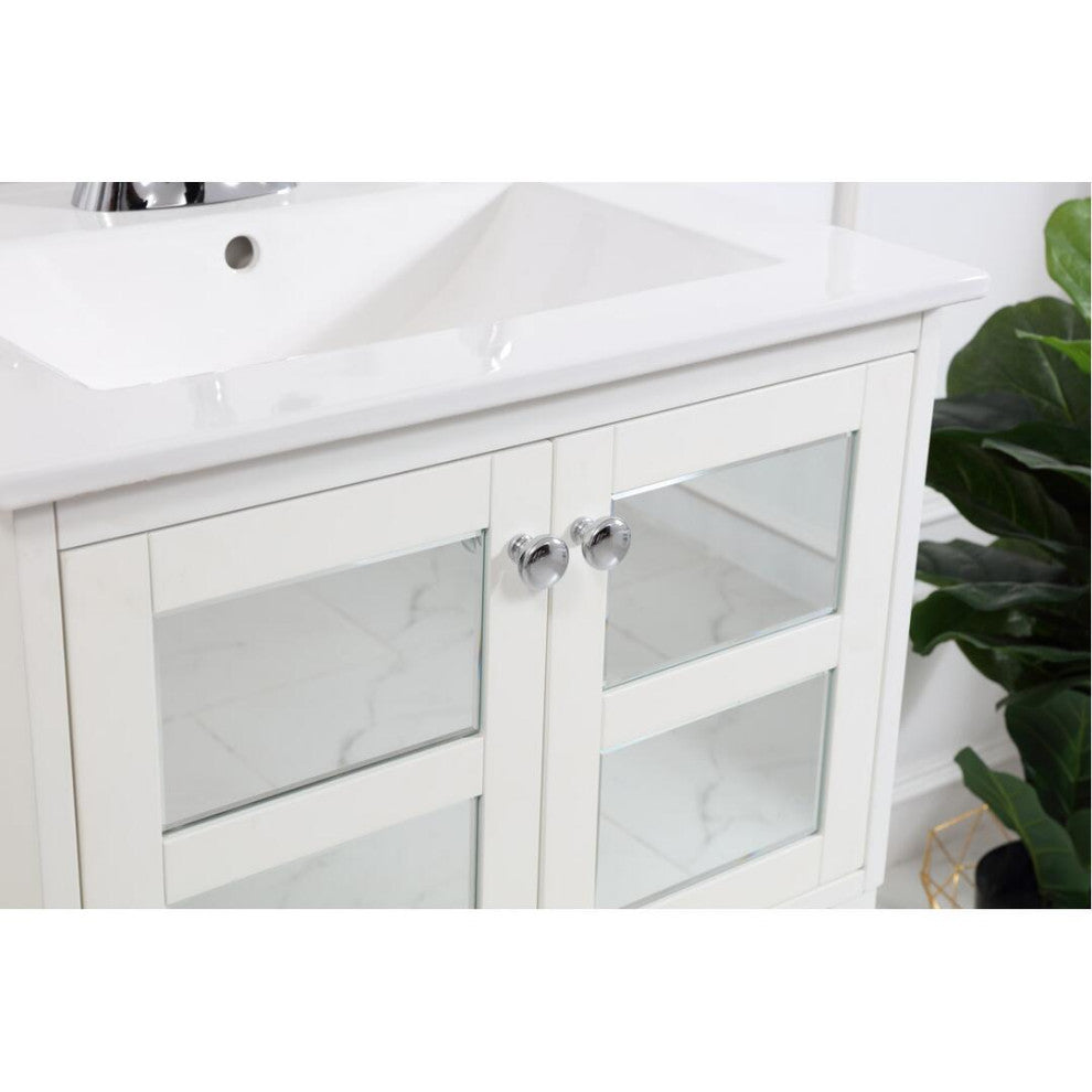 Elegant VF2100MR 24" Single Bathroom Mirrored Vanity Set, White