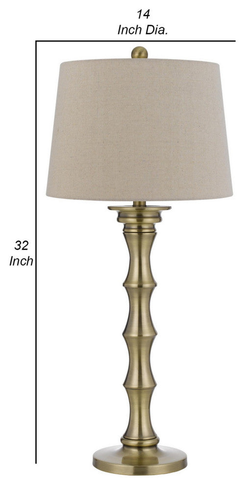 Benzara BM282156 32" Accent Table Lamp Set of 2, Turned Pedestal, Antique Brass