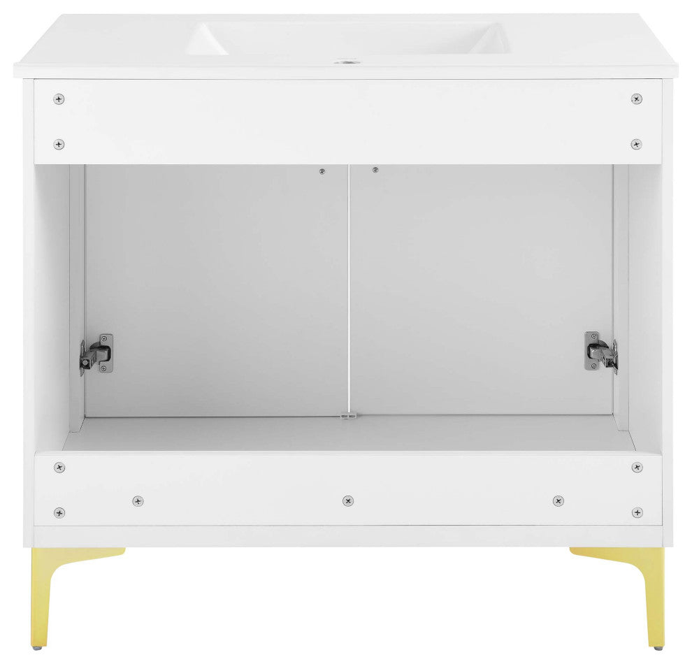 Voltaire 36" Single, Bathroom Vanity, White With Gold Hardware