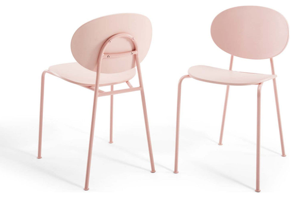 Side Dining Chair, Set of 2, Plastic, Metal, Pink, Modern, Bistro Restaurant