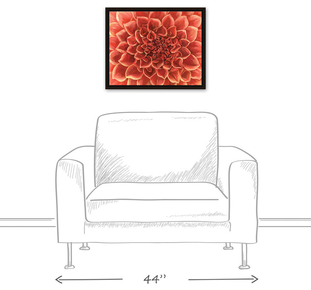 Red Gardenia Close Up Flower 16x20 Walnut Floating Framed Canvas