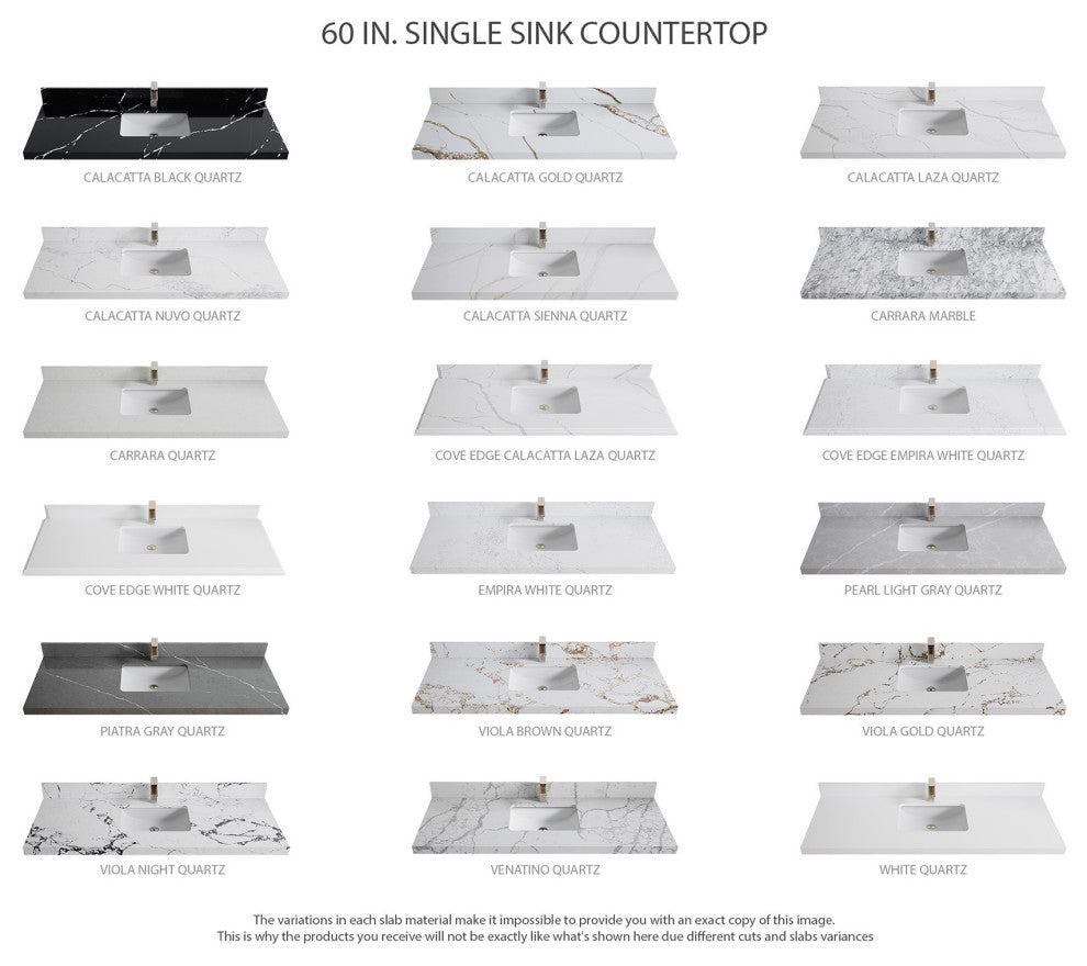 Boston 60" Single Bathroom Vanity in Fine Grain 2" Venatino Quartz