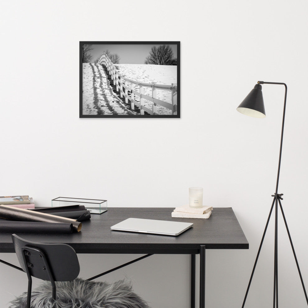 Endless Fences in Black & White Rural Landscape Framed Photo Paper Art Prints, Black, 18" X 24"