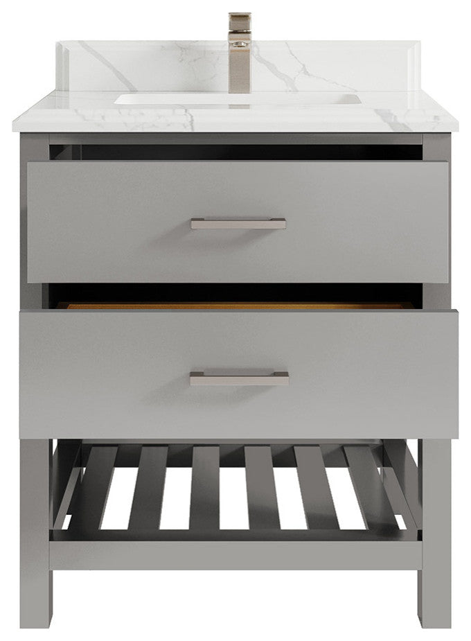 Parker 30 Single Sink Bath Vanity in Elephant Skin Gray  1.5" Calacatta Laza