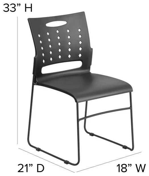 Set of 5 Multipurpose Stack Chair, Contoured Seat With Perforated Back, Black