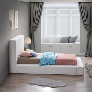 Terra Boucle Fabric Upholstered Bed, Cream, Twin