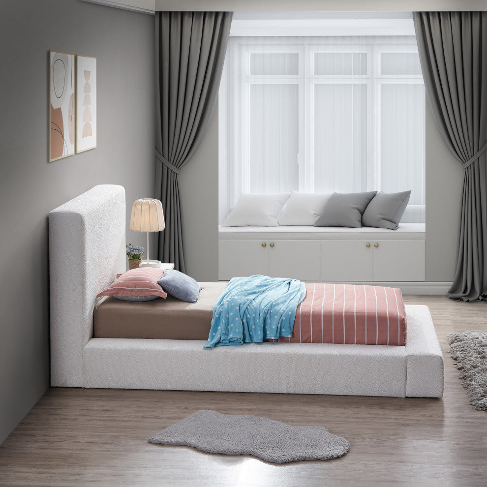 Terra Boucle Fabric Upholstered Bed, Cream, Twin