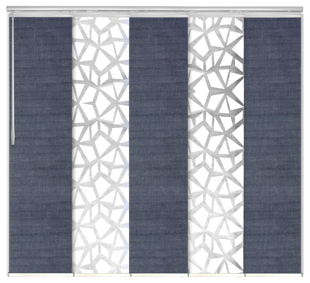 Scattered-Azure 5-Panel Track Extendable Vertical Blinds 58-110"x118.5"