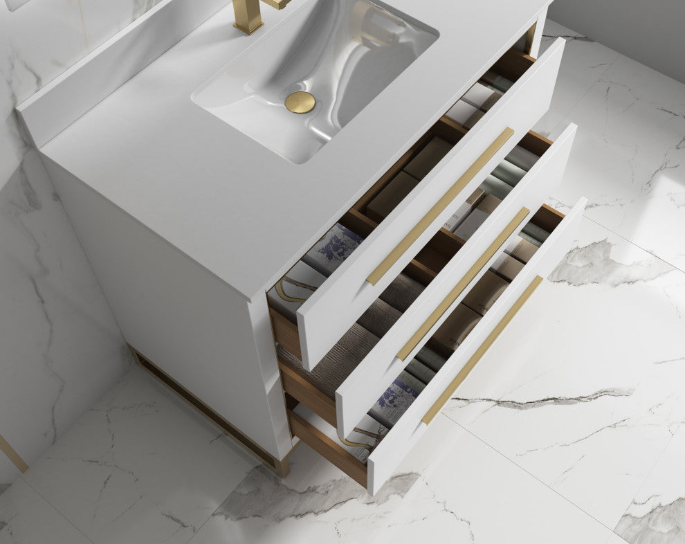 Alma Kathyia Freestanding Bath Vanity, Gold Hardware, 40"