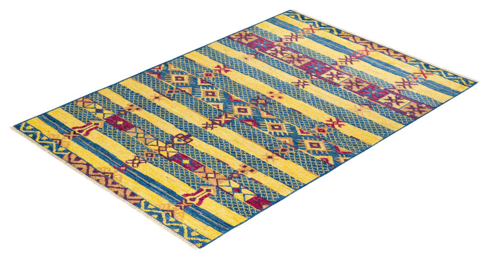 Modern, One-of-a-Kind Handmade Area Rug Blue, 5' 5" x 7' 10"