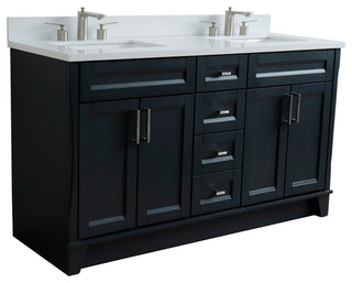61" Double Vanity, Dark Gray Finish With Engineered Stone Top, Rectangle Sink