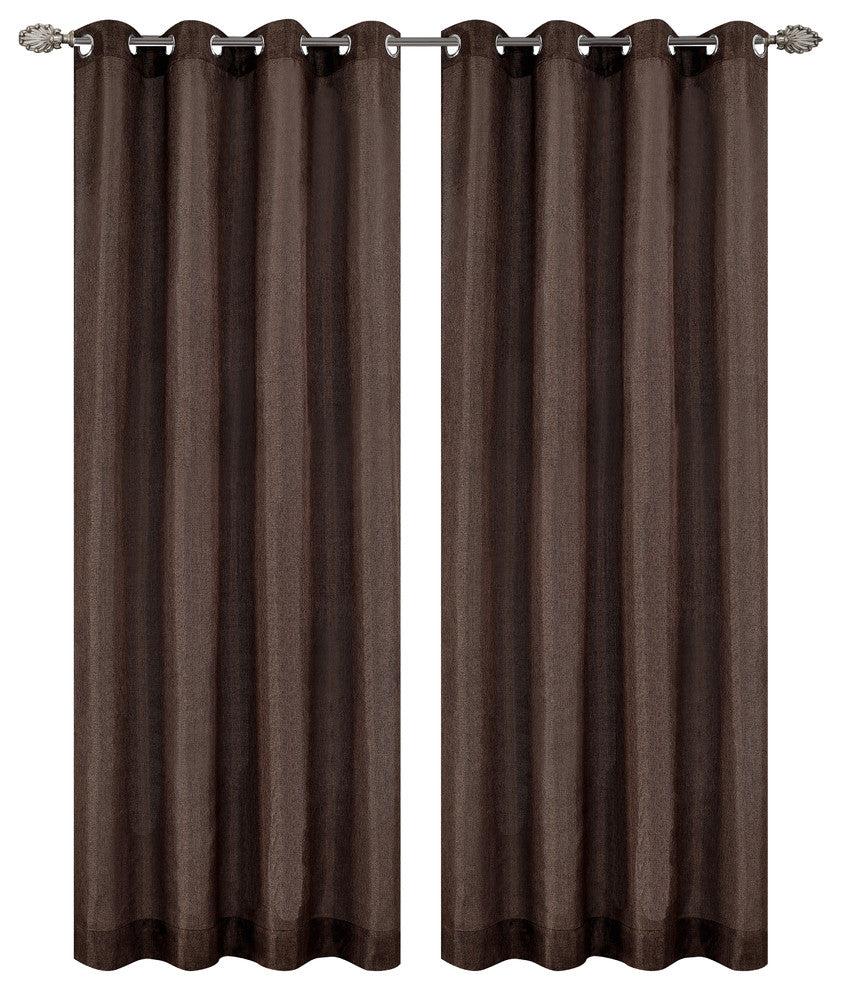 Tweed Drapery Curtain Panels with Grommets, Chocolate