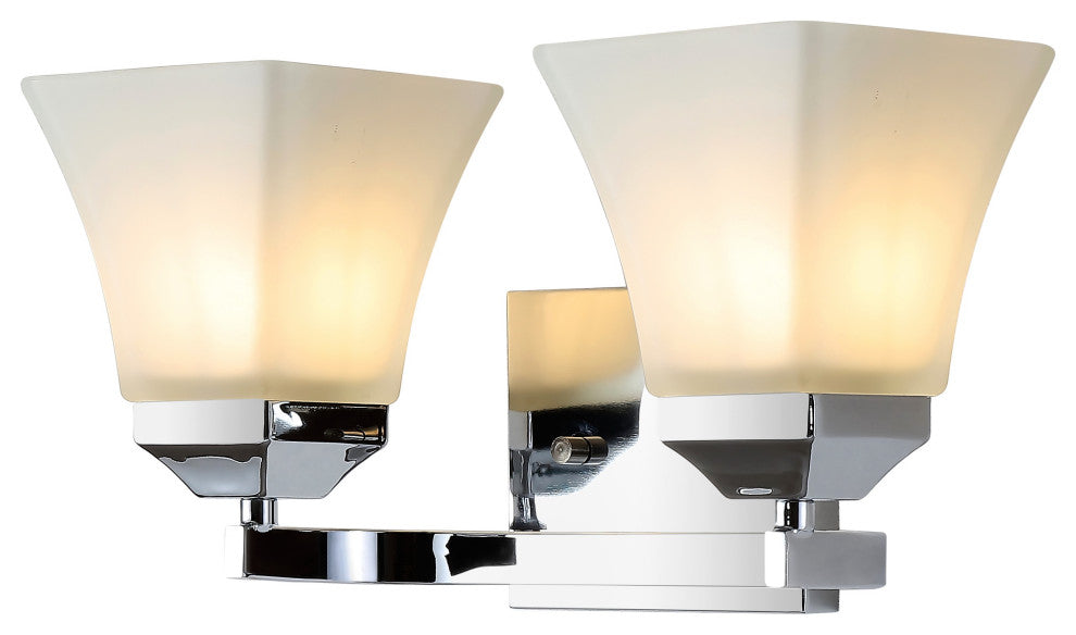 Staunton 1-Light Iron/Glass Modern Cottage LED Vanity Light, Chrome, 2-Light