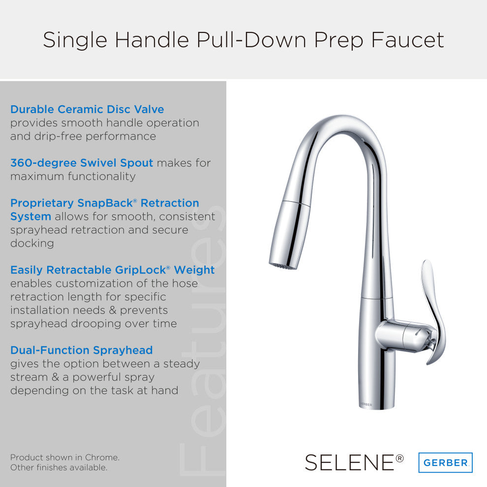 Selene Single Handle Pull-Down Prep Faucet Chrome, Satin Black