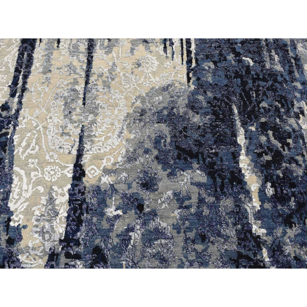 Gray Wool and Silk Transitional Design Hand Knotted Oriental Rug, 8'x9'9"