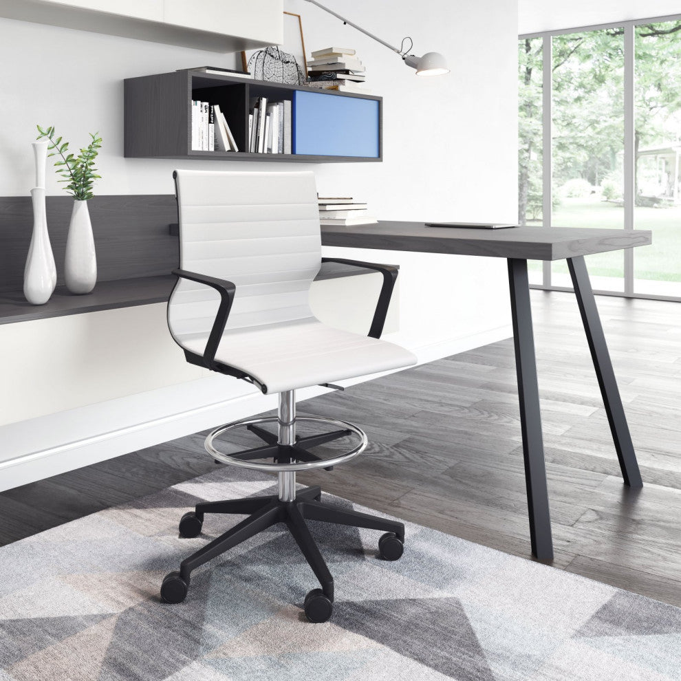 Computer Work Chair, Fabric, Steel, White, Black, Chrome, Home Business Office