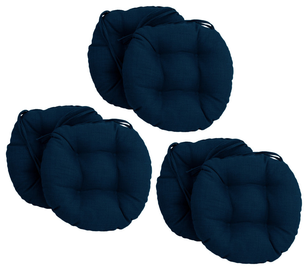 16" Spun Polyester Solid Outdoor Round Tufted Chair Cushions, Set of 6, Azul