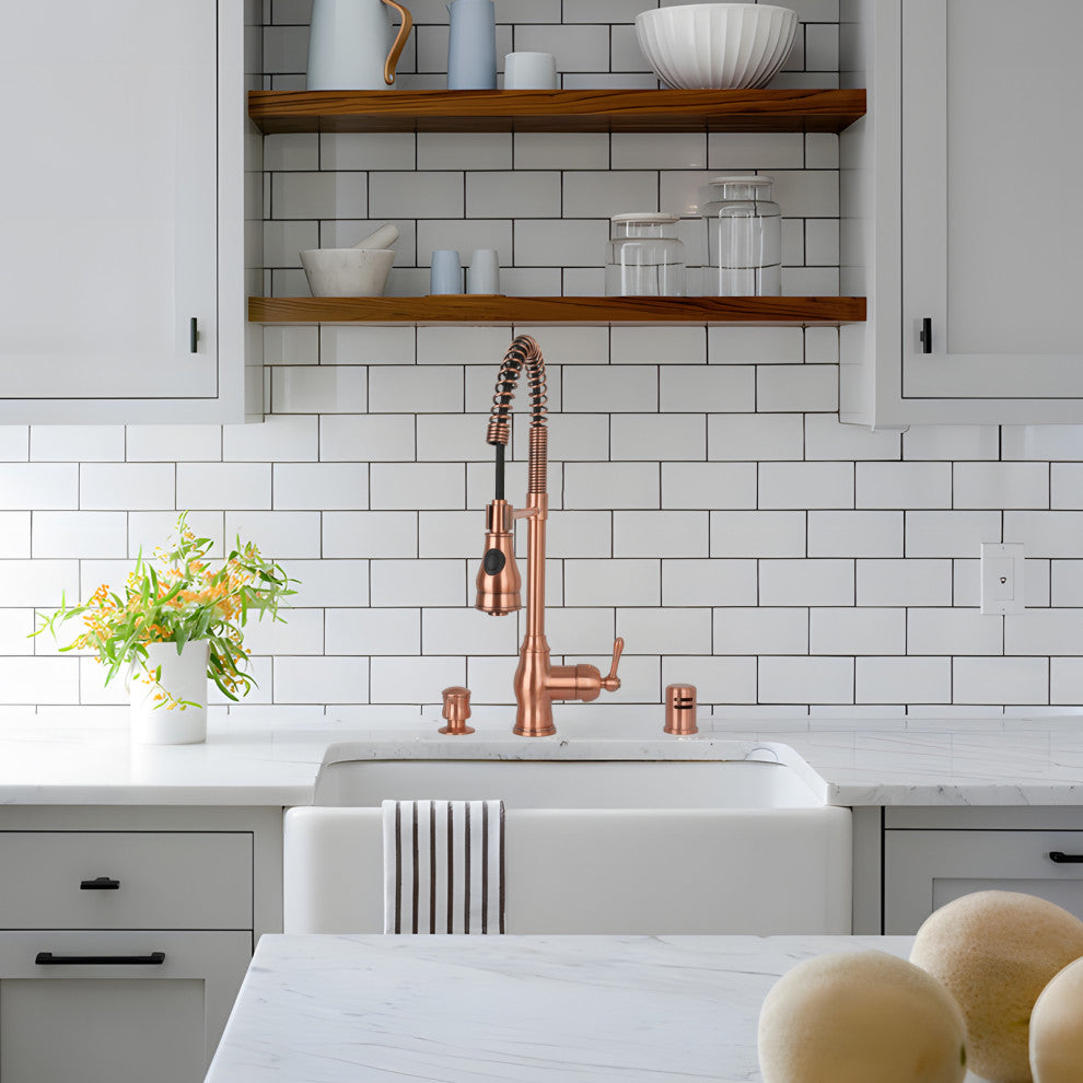 Copper Pre-Rinse Spring Kitchen Faucet with Pull Down Sprayer, Copper