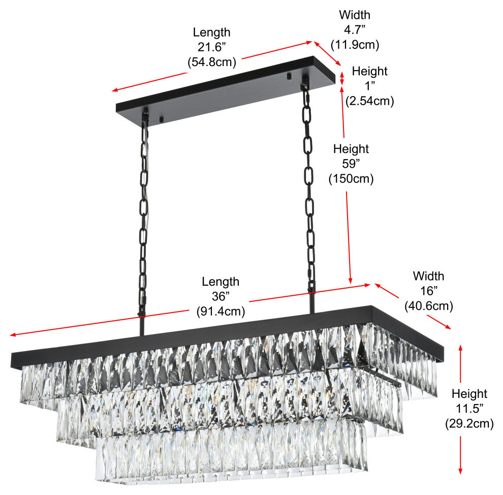 Home Living 36" Rectangular Rectangular Chandelier, Black