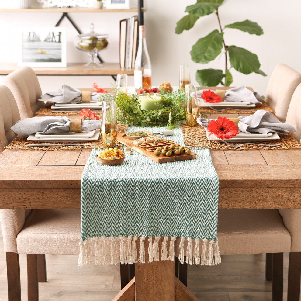 Teal Chevron Handloom Table Runner 15x72