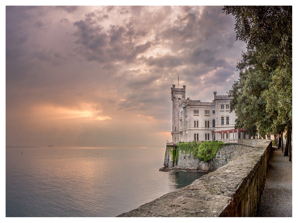 Miramare Castle at Sunset, Landscape Canvas Art Print, 40"x30"
