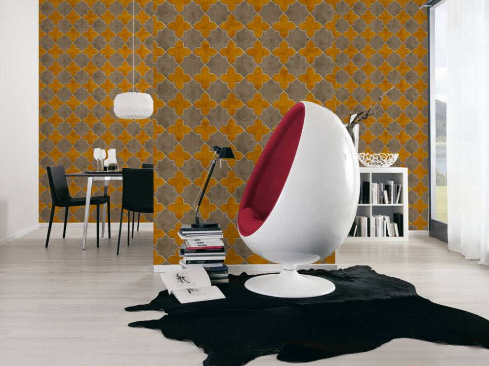 Mosaic Textured Wallpaper Featuring Star Shaped Tile, 374212