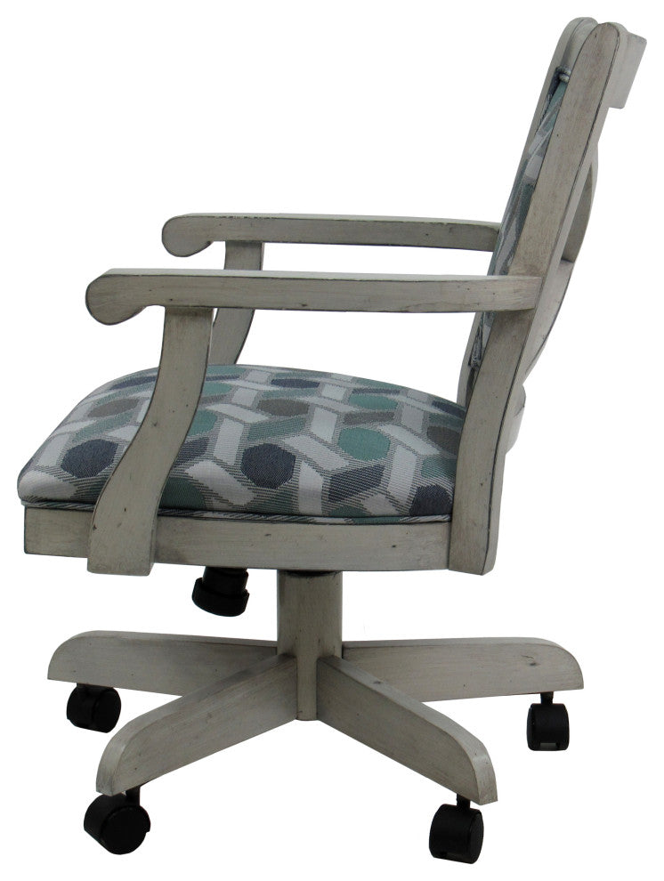Swivel Kitchen Dining Caster Chair with Wheels, Camber Seaglass and Antique Whit