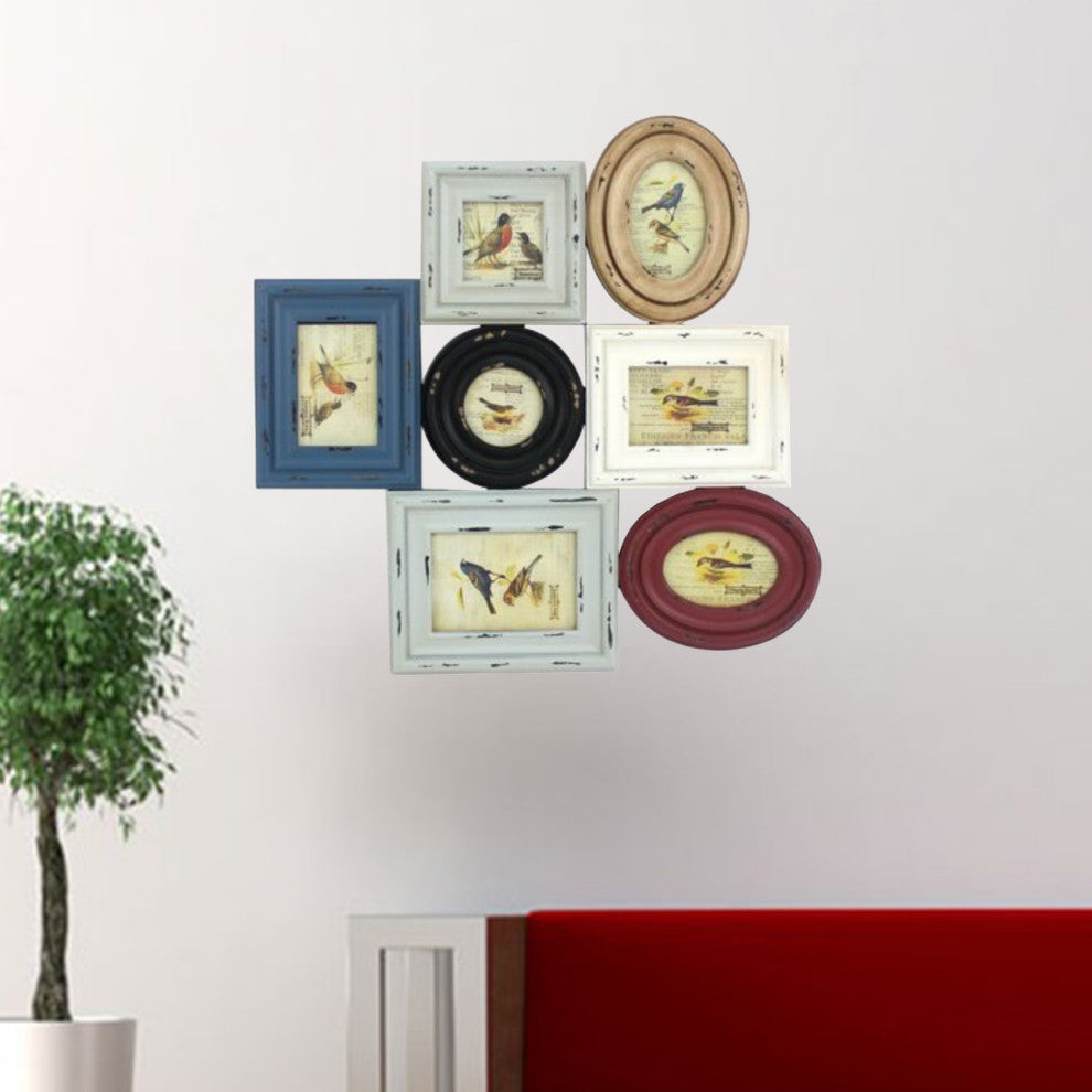 25.59" x 25.2" Multi-Color, Vintage Wooden, Photo Frame Wall Decor