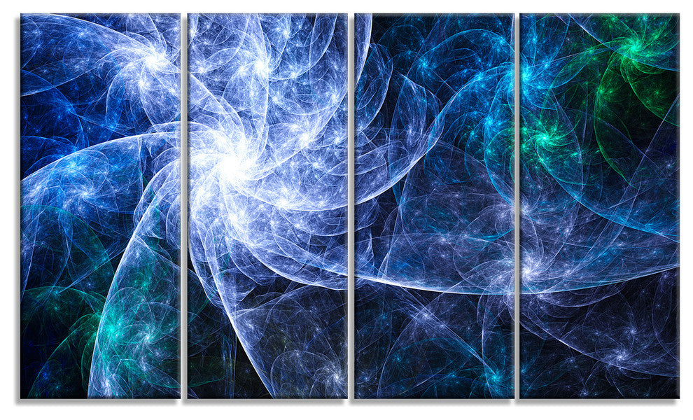 Blue Fractal Star Pattern, Abstract Canvas Art Print, 48"x28", 4 Panels