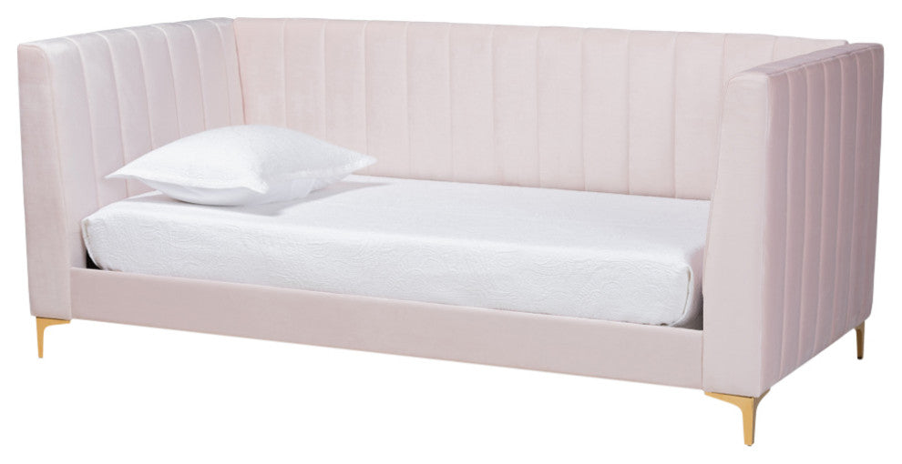 Taryn Modern Luxe Light Pink Velvet Fabric and Gold Twin Daybed