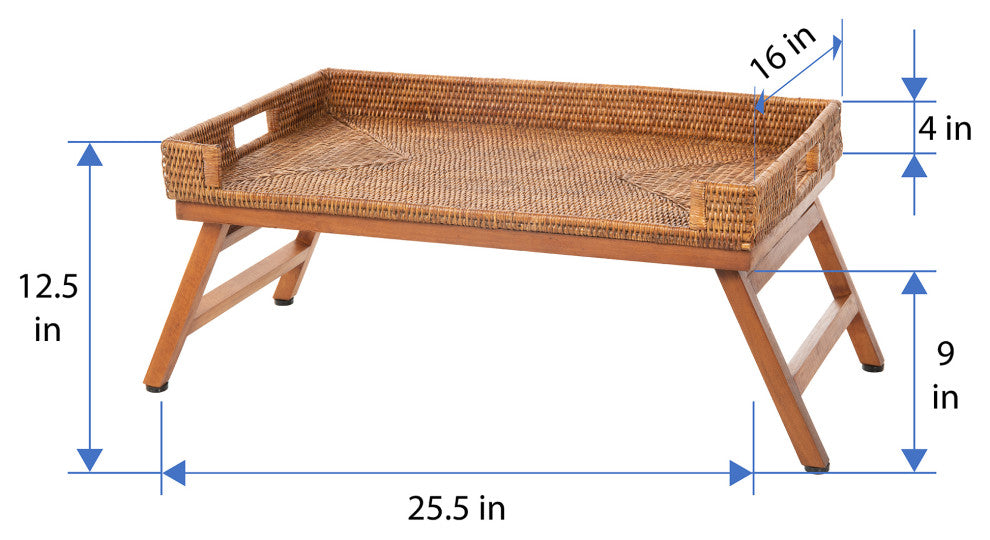 La Jolla Rattan Breakfast Tray with Foldable Legs, Honey Brown