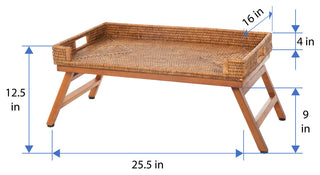 La Jolla Rattan Breakfast Tray with Foldable Legs, Honey Brown