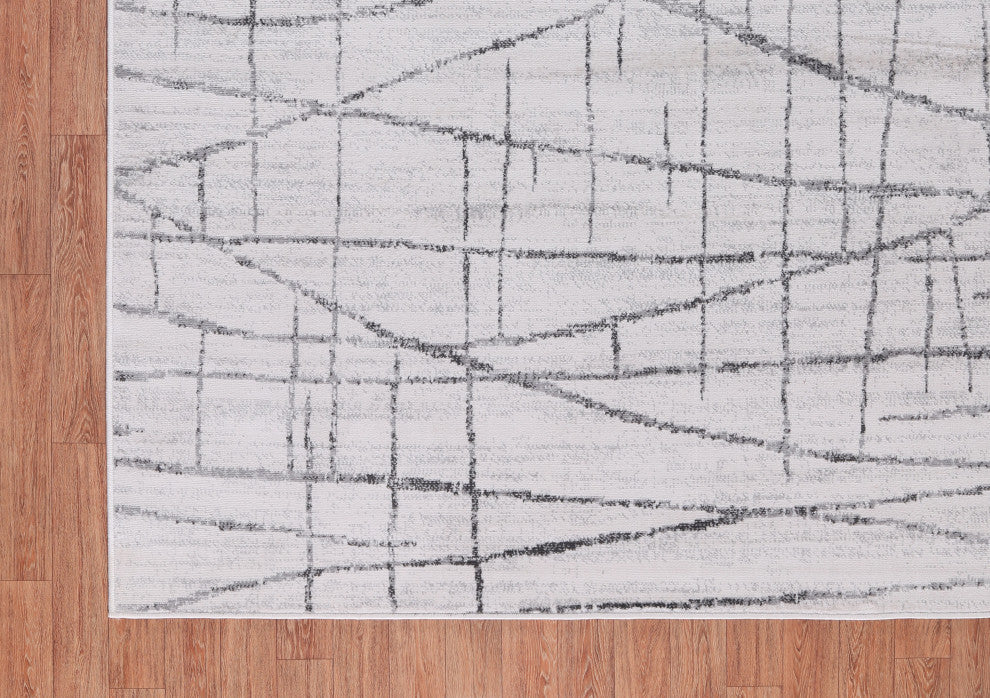 Low-Pile Pierce Ivory/Gray Rug, Ivory, 7'9"x10'