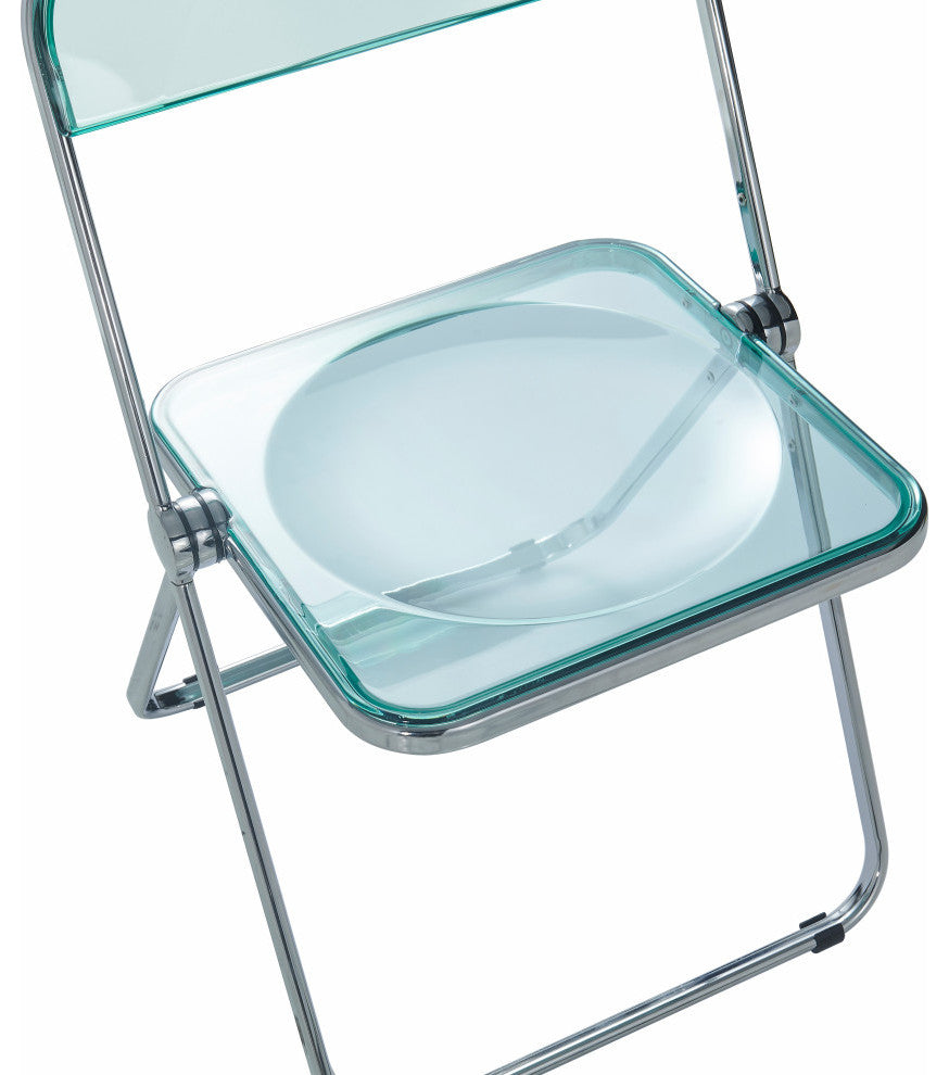 Lawrence Acrylic Folding Chair With Metal Frame, Set of 2, Jade Green