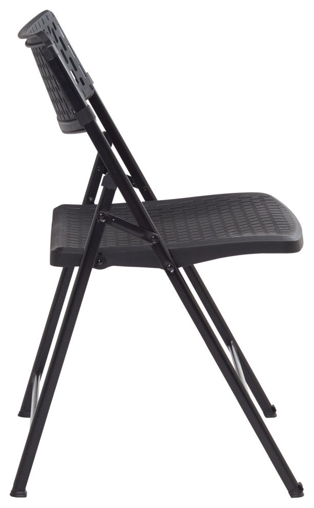 4 Pack Folding Chair, Oversized Polypropylene Seat & Ventilated Backrest, Black