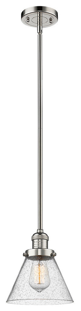 Large Cone LED Pendant, Polished Nickel, Glass: Seedy