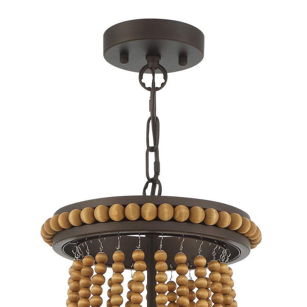3-Light Lantern Empire Chandelier With Beaded Accents, Oil Rubbed Bronze