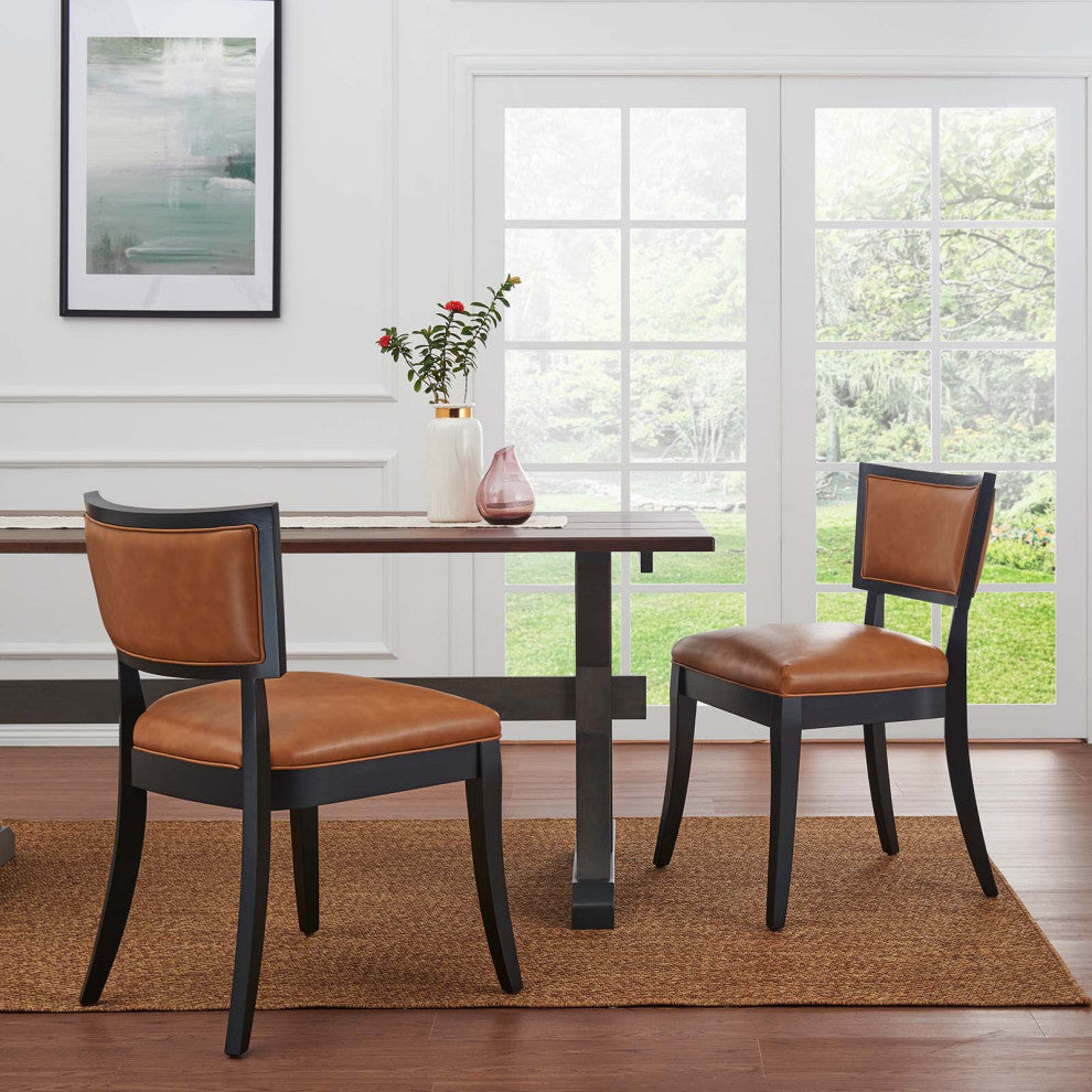 Pristine Vegan Leather Dining Chairs, Set of 2, Tan