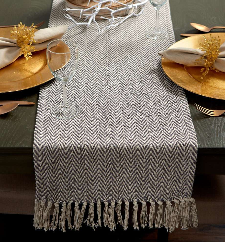 Gray Handloom Chevron Table Runner 15x108