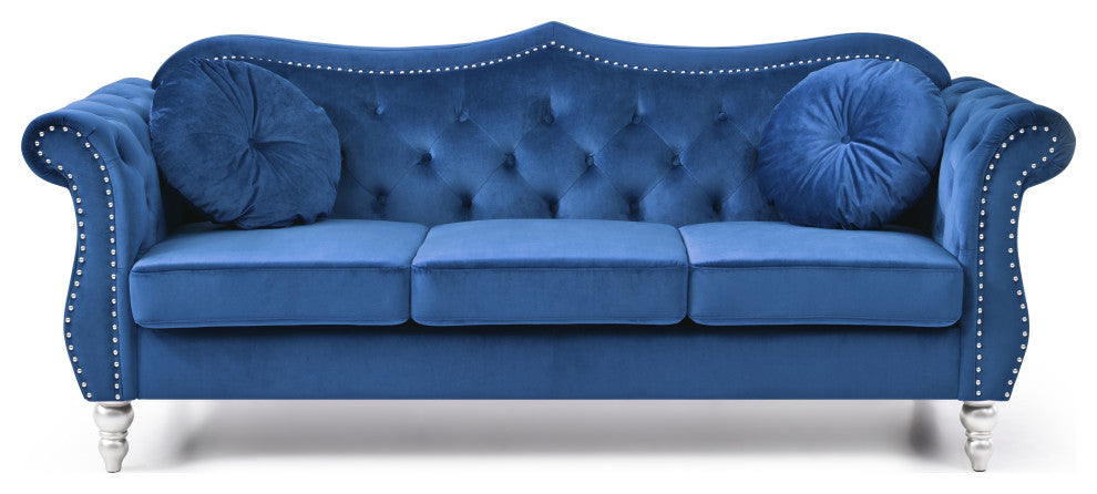 Hollywood Velvet Tufted Sofa, Navy Blue