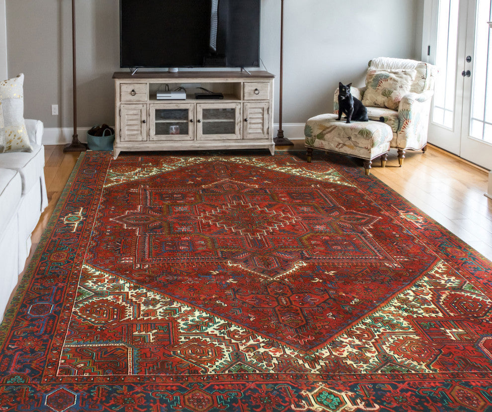 Vintage Heriz Dudley Red/Charcoal Rug, 10'0x12'7