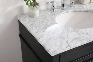 Home Living Vanity with Carrara White Marble Countertop, Black, 32", Single Sink