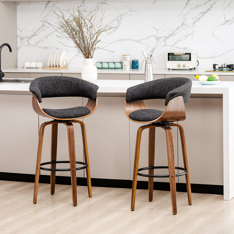 Bentwood Swivel Bar Chair, PU Leather, Set of 2, Dark Blue