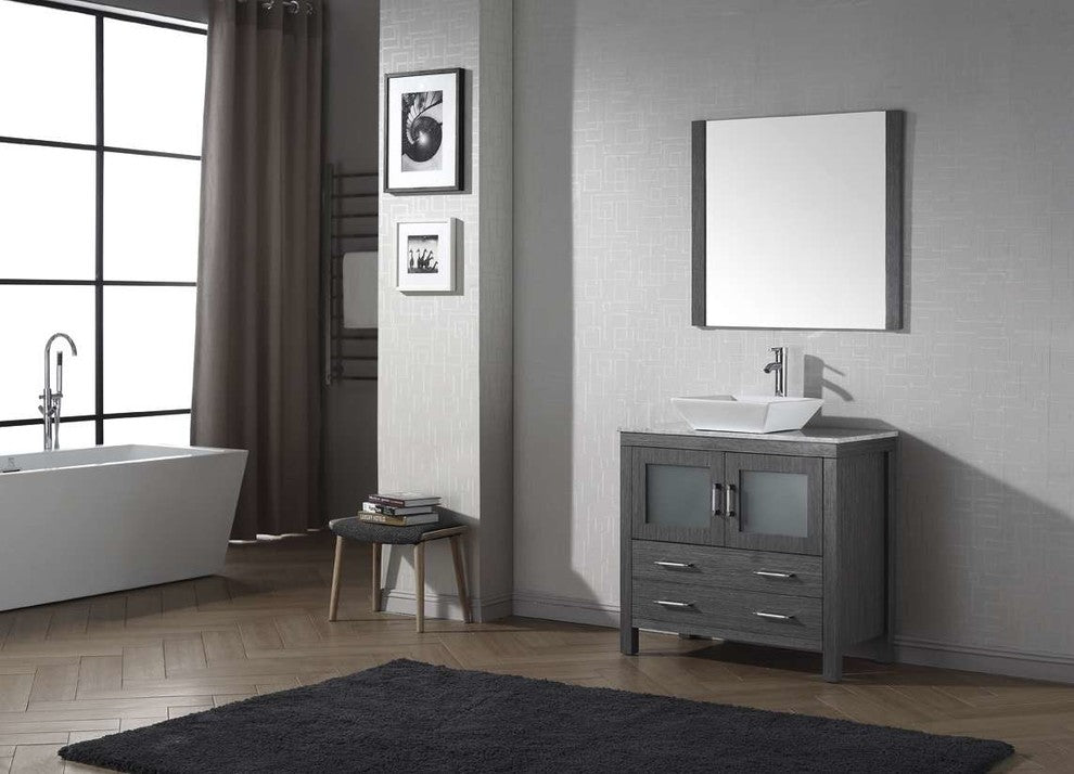 Virtu Dior 36" Single Bathroom Vanity, Zebra Gray , Faucet, Mirror